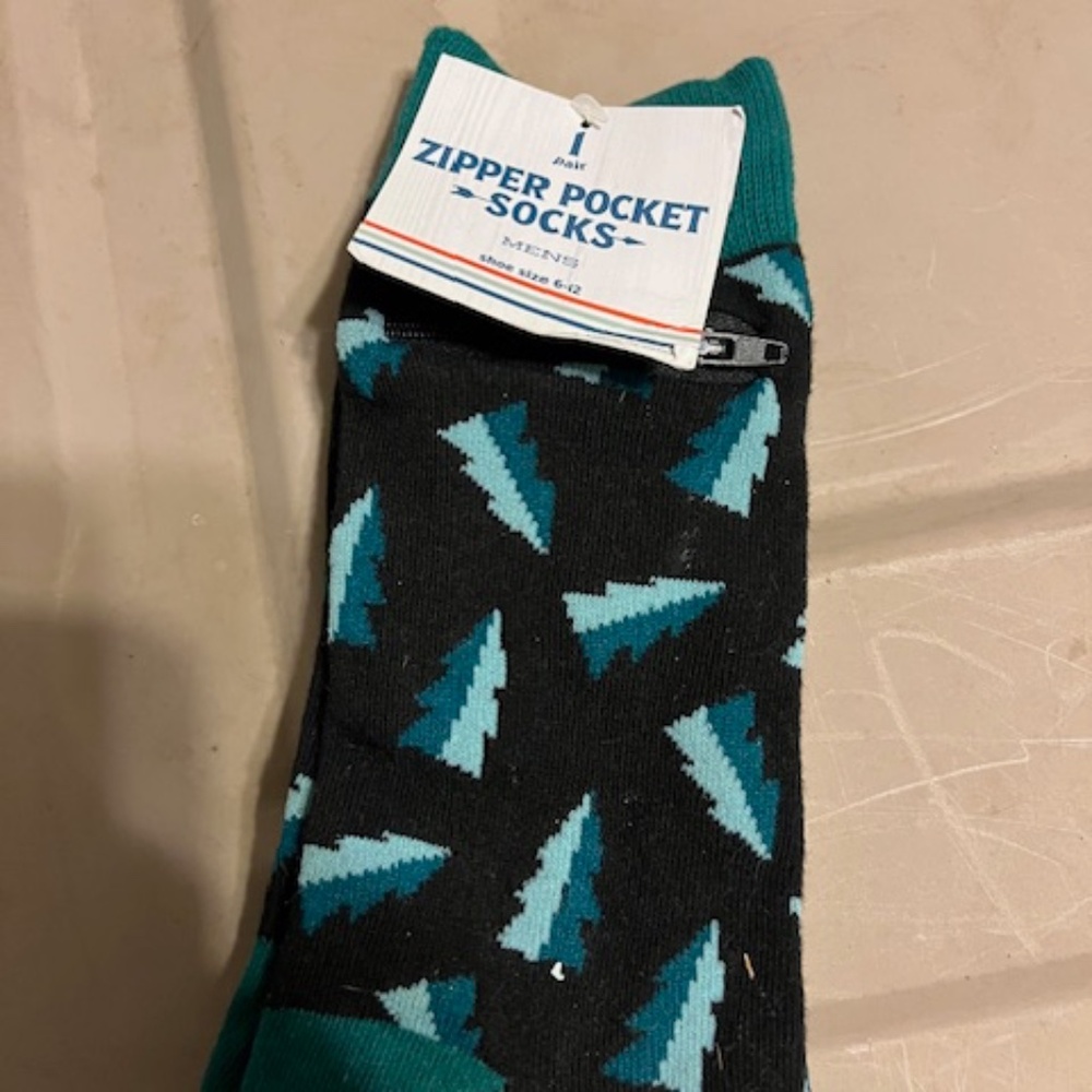 Socks with zipper pockets